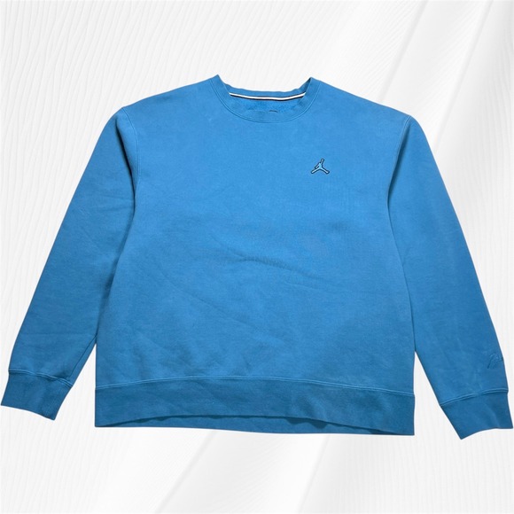 Jordan EST 1985 Crew Neck Pullover Sweatshirt Embroidered Logo Blue Mens - Picture 1 of 12